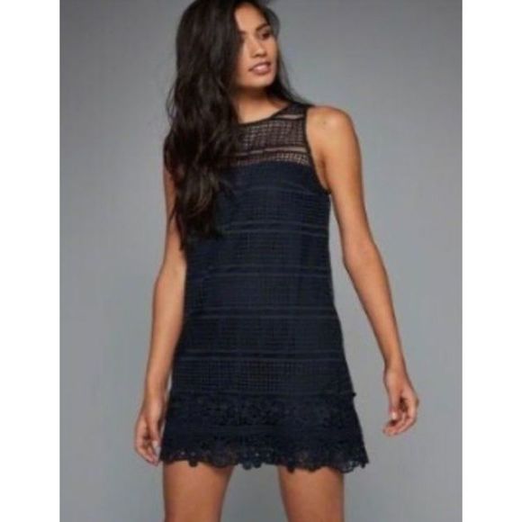 ABERCROMBIE & FITCH Women’s lace Sleeveless Mini Shift Dress in Navy LARGE - Picture 1 of 4